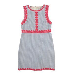 Vineyard Vines Pink Embroidered Blue Seersucker Cotton Dress Size 6